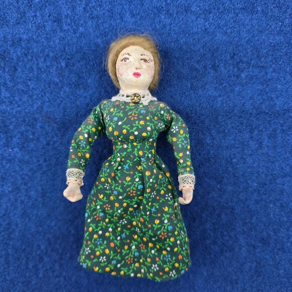Vintage Folk Art Papier Mache Doll Wood Body Mohair Bendable Limbs 5 in German - Picture 8 of 10